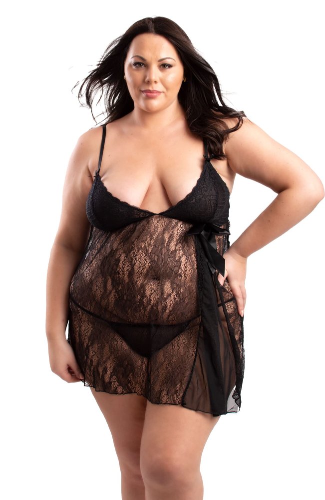 Perfect4U Women's Sheer Plus Size Sexy Lingerie Size 30-32 - Plus Size Chemise 30 32 Lace Babydoll UK (black_538, 30-32)