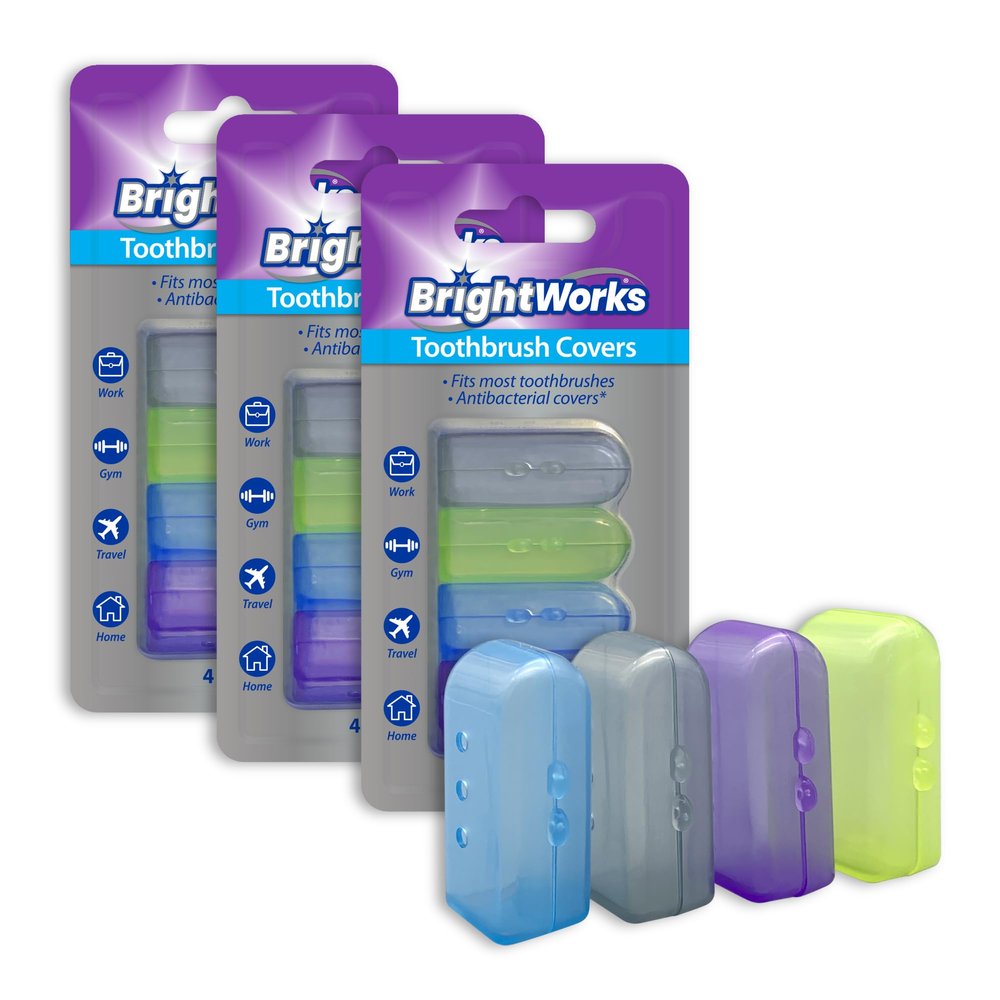 BrightWorks Toothbrush Covers; protects your toothbrush at home or away (3 x 4 count) 12 covers