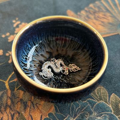 Tea Soul Jianzhan Tenmoku Tea Cup with Silver Dragon 50ml