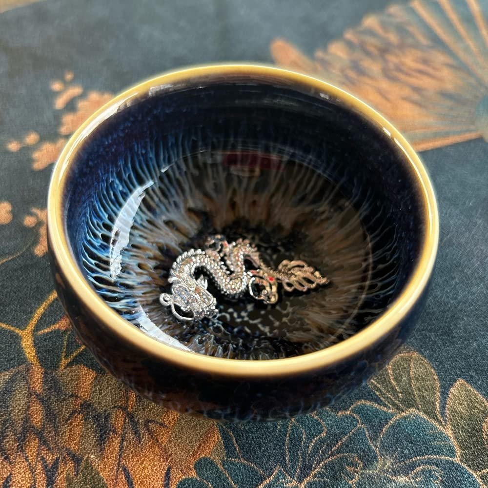 Tea Soul Jianzhan Tenmoku Tea Cup with Silver Dragon 50ml