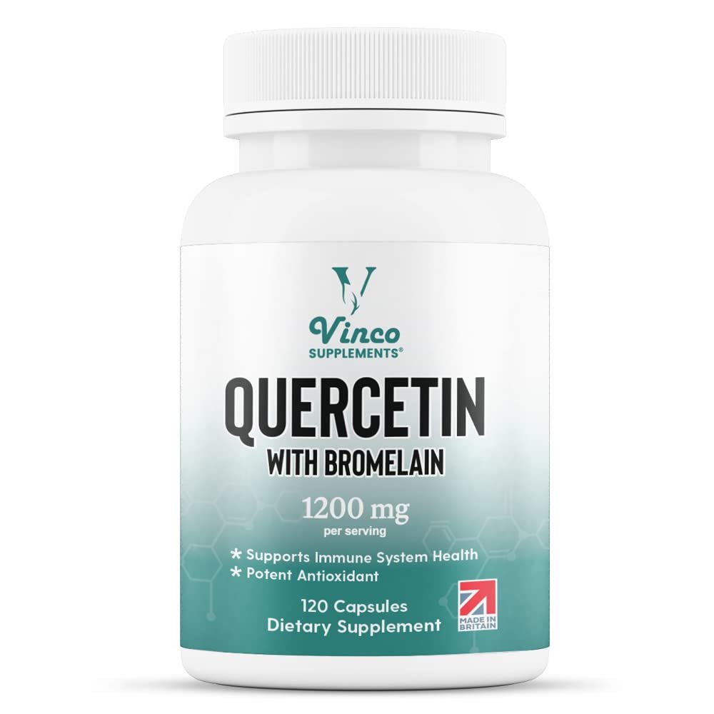 Vinco Quercetin Bromelain High Strength Supplement - Quercetin 1000mg & 200mg Bromelain Per Serving  Bromelain and Quercetin Supplement - Supports Immune System, Non-GMO & Gluten Free - 120 Capsules