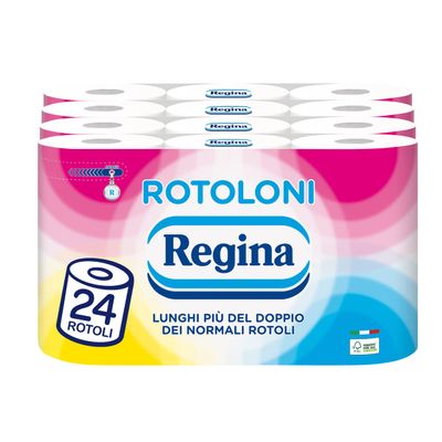 Regina Rolls  24 Maxi Toilet Paper Rolls, 500 Sheets 2 Ply Sheets, More Than Double The Normal Rolls, Pack of 50% Recycled Plastic, 100% FSC Certified Paper