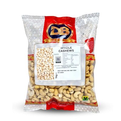 CR Snacking Cashew nuts 1kg - Cashews 1kg whole raw unroasted and unsalted nuts. Raw cashew nuts are perfect for snacking or baking. Cashews are source of protein and vitamins.