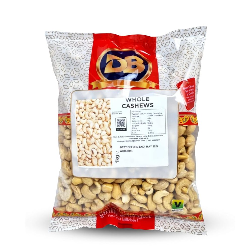 CR Snacking Cashew nuts 1kg - Cashews 1kg whole raw unroasted and unsalted nuts. Raw cashew nuts are perfect for snacking or baking. Cashews are source of protein and vitamins.