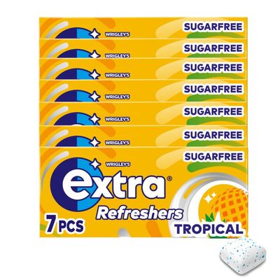8 x 7pcs Extra Refreshers Tropical Sugarfree Chewing Gum Handy Box