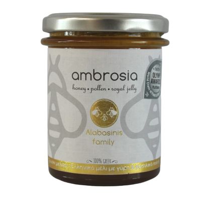 Alabasinis Greek Ambrosia  Raw Honey with Pollen & Royal Jelly (250g)  Natural Energy Boost  Premium Greek Superfood