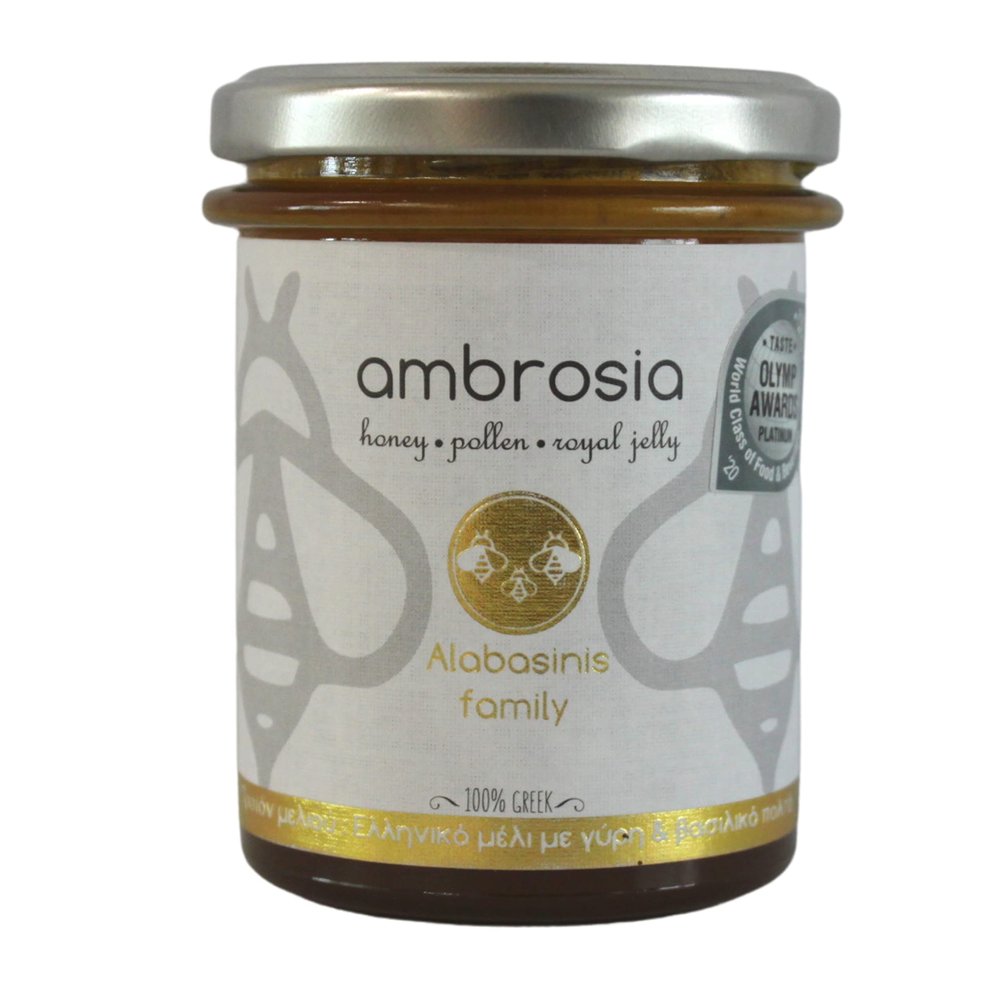 Alabasinis Greek Ambrosia  Raw Honey with Pollen & Royal Jelly (250g)  Natural Energy Boost  Premium Greek Superfood