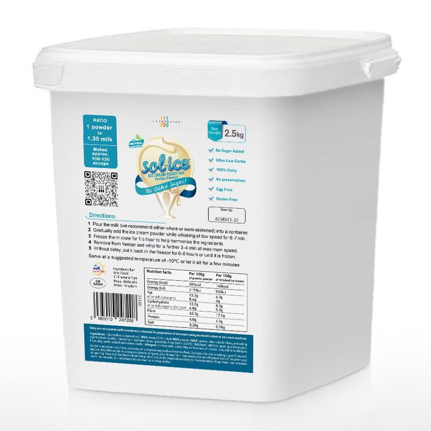 Sol-ice 0% Added Sugar Ice Cream Ready-Mix Powder | Dairy Vanilla | Keto Friendly | Whip with Just a Mixer or Machine | Bulk 2.5kg (makes 100-120 scoops)