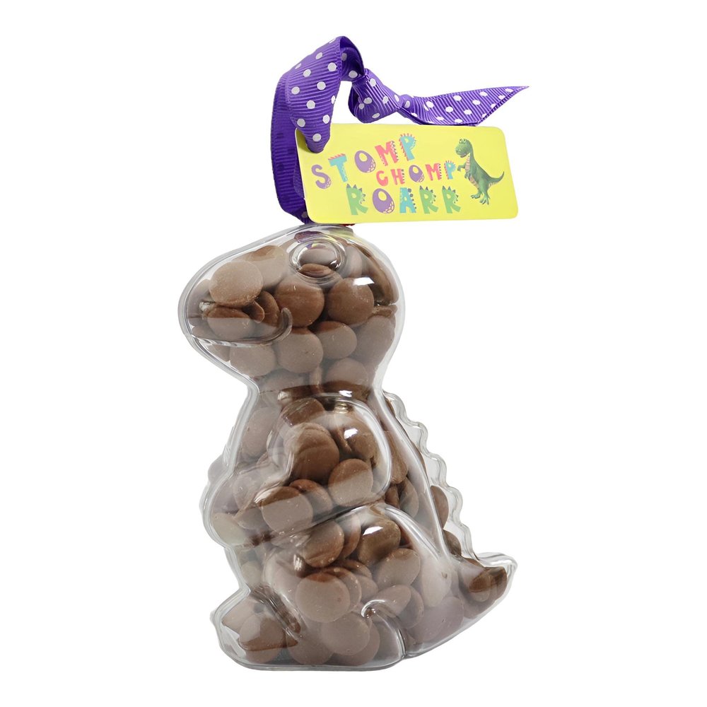 ButtonChocs Chocolate Dinosaur - Stomp Chomp Roarr. Belgian Milk Chocolate Dinosaur Gift.