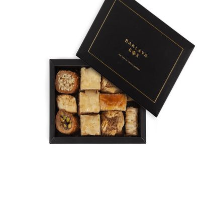 250g Assorted Baklava Gift Box Black, authentic, traditional arabic baklawa, luxury presentation box, handmade fresh backlava