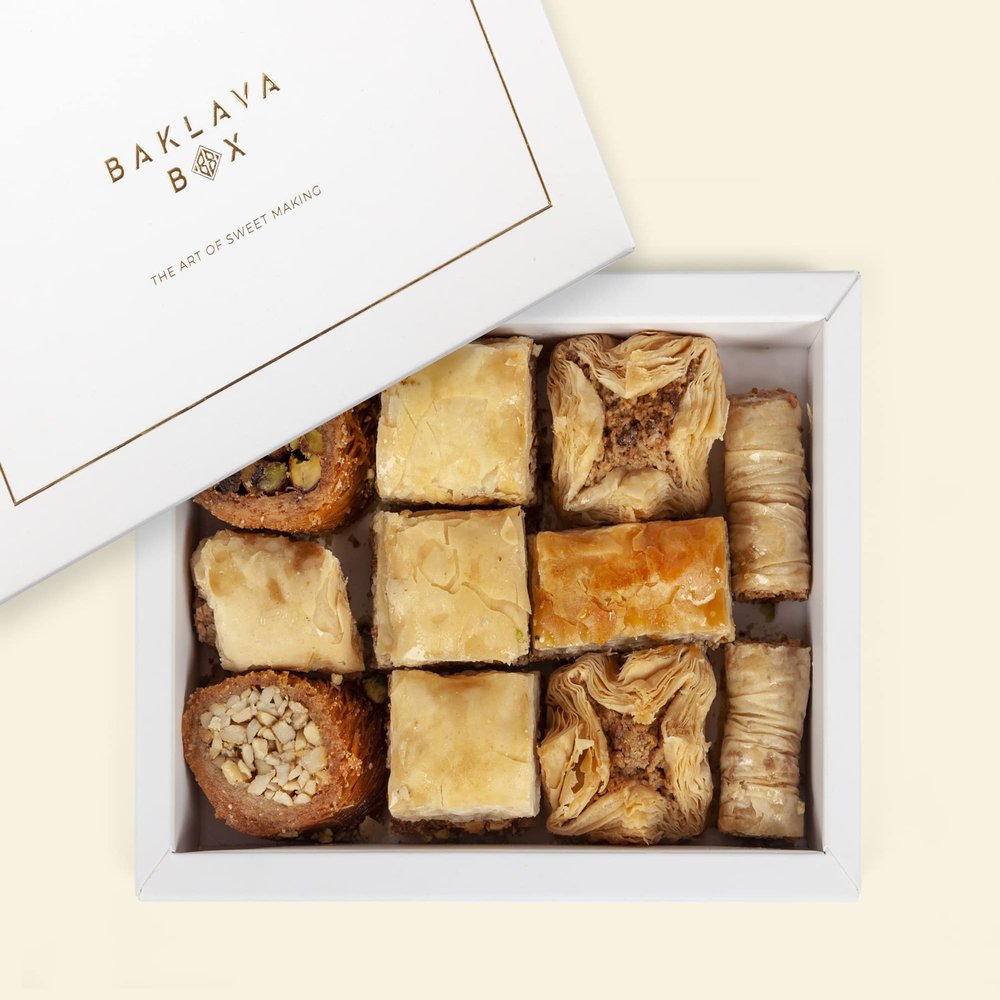 250g Vegan Baklava Gift Box White,authentic, traditional arabic baklawa, luxury presentation box, handmade fresh backlava