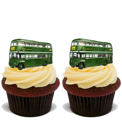15x GREEN LONDON BUS Premium Edible Stand Up Rice Wafer Cup Cake Toppers D3 LINE