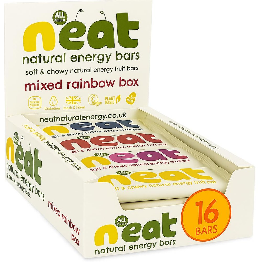 N'eat Natural Energy Bars - Healthy Snack for Adults and Kids - Palm Oil Free Low Calorie Snacks - Vegan Snacks and Fruit Bar Bursting with Natural Energy - 16x45g Fruit Bars - Rainbow Selection Box