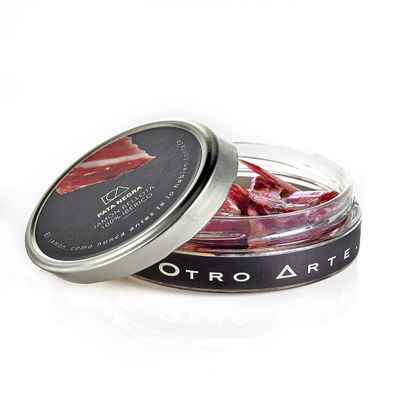 100% Iberian Acorn Ham (100 g.) Packaged in Glass Jar and Knife Cut - Black Leg