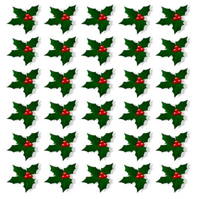 120 X HOLLY & BERRY LEAVES - CHRISTMAS - EDIBLE CUPCAKE CAKE TOPPERS D4