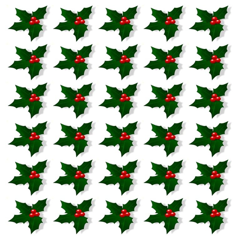 120 X HOLLY & BERRY LEAVES - CHRISTMAS - EDIBLE CUPCAKE CAKE TOPPERS D4