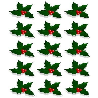 15 X HOLLY & BERRY LEAVES - CHRISTMAS - EDIBLE CUPCAKE CAKE TOPPERS D4
