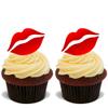 15x RED GLOSSY LIPS PREMIUM EDIBLE STAND UP RICE WAFER CAKE TOPPERS KISS D1 view 1