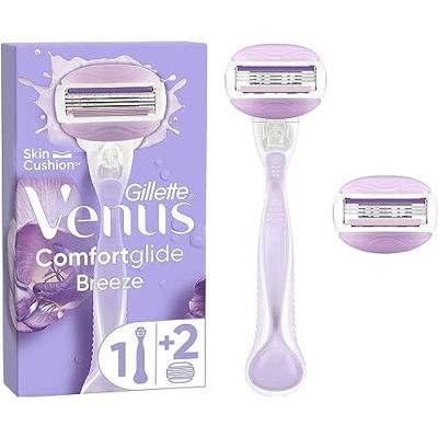 Gillette Venus Comfortglide Breeze Razor, 1 Handle, 2 Blade Refills, 3 Blades, Gentle Shaving