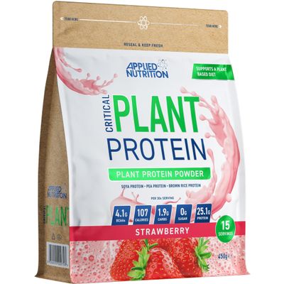 Applied Nutrition Plant Protein Powder Critical Plant Vegan Protein Shake with SOYA, Pea, Brown Rice Proteins & Essential Amino Acids - Dairy-Free Gym Supplement (450g - 15 Servings) (Strawberry)