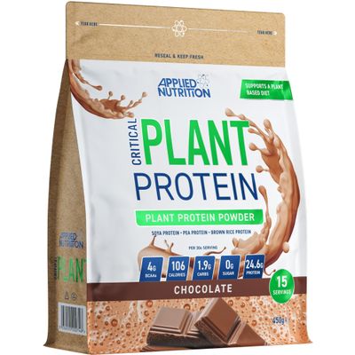Applied Nutrition Plant Protein Powder  Critical Plant Vegan Protein Shake with SOYA, Pea, Brown Rice Proteins & Essential Amino Acids - Dairy-Free Gym Supplement (450g - 15 Servings) (Chocolate)