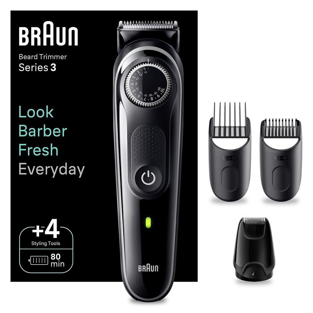 Braun BT3440 Men's Beard Trimmer, with Ultra Sharp Blade, 40 Length Settings, Rechargeable with 80 Minutes Wireless Runtime