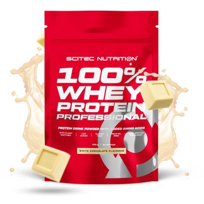 Scitec Nutrition 100% Whey Protein Professional Enhanced with Extra Amino Acids & Digestive Enzymes Gluten-Free Palm Oil Free, 500 g, White Chocolate