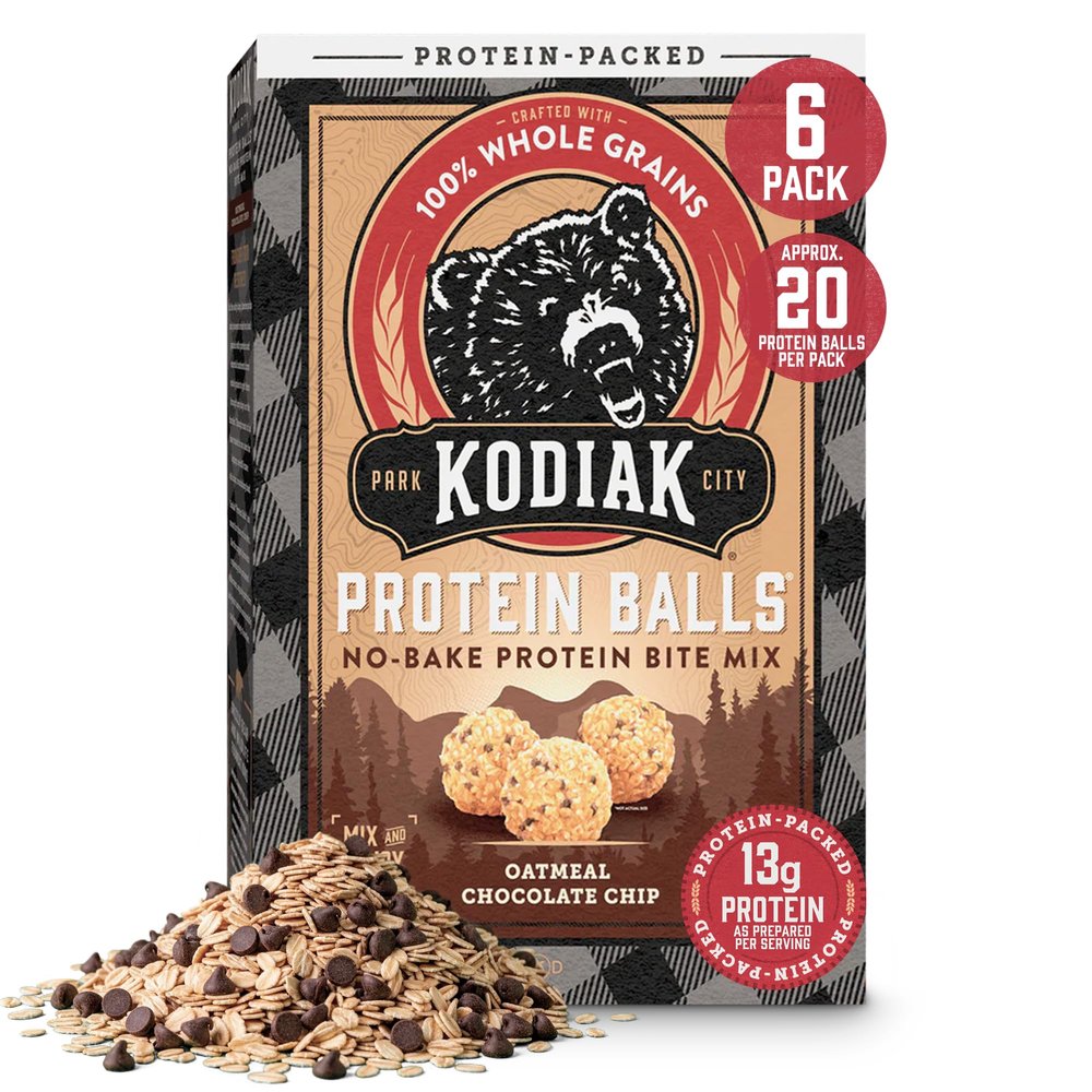 Kodiak Oatmeal Protein Ball Mix, Chocolate Chip, High Protein, 100% Whole Grains, (Pack of 6)
