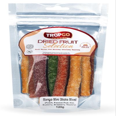 Tropgo Fruity Chewy Mini Sticks | Sugar-Coated Fruit-Flavoured Snack | Peach, Passion Fruit, Kiwi, Blueberry, Strawberry & Raspberry | 120g