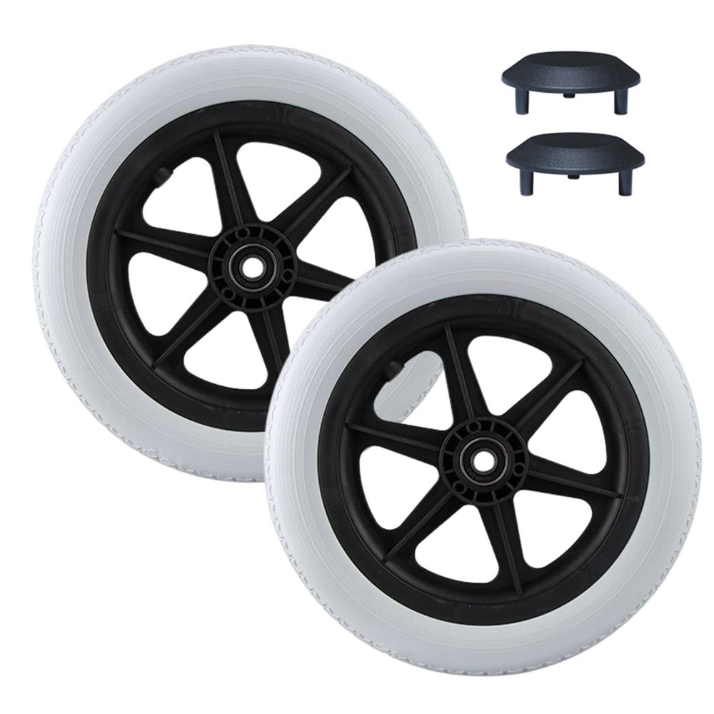 12inch Wheelchair Caster/Wheels Assembly (2), 12 1/2x2 1/4 Solid Tire Wheels with 1/2"12mmBearing, Rear Wheels Replacement for Manual Wheelchair
