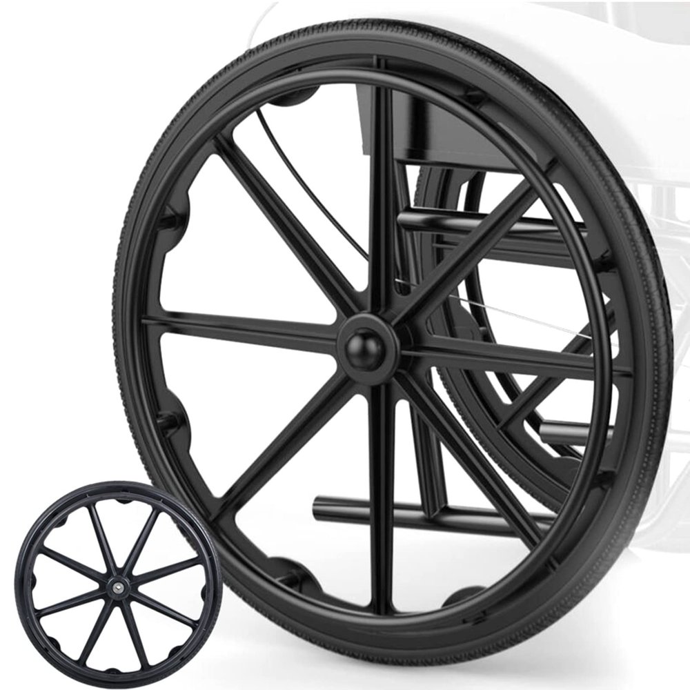 24inch Rear Wheelchair Wheels With Hand Wheel, 241 3/8 Large Solid Rear Wheel Caster Replacement For Manual Wheelchair, Bearing 1/2" (12mm), 2 Pcs