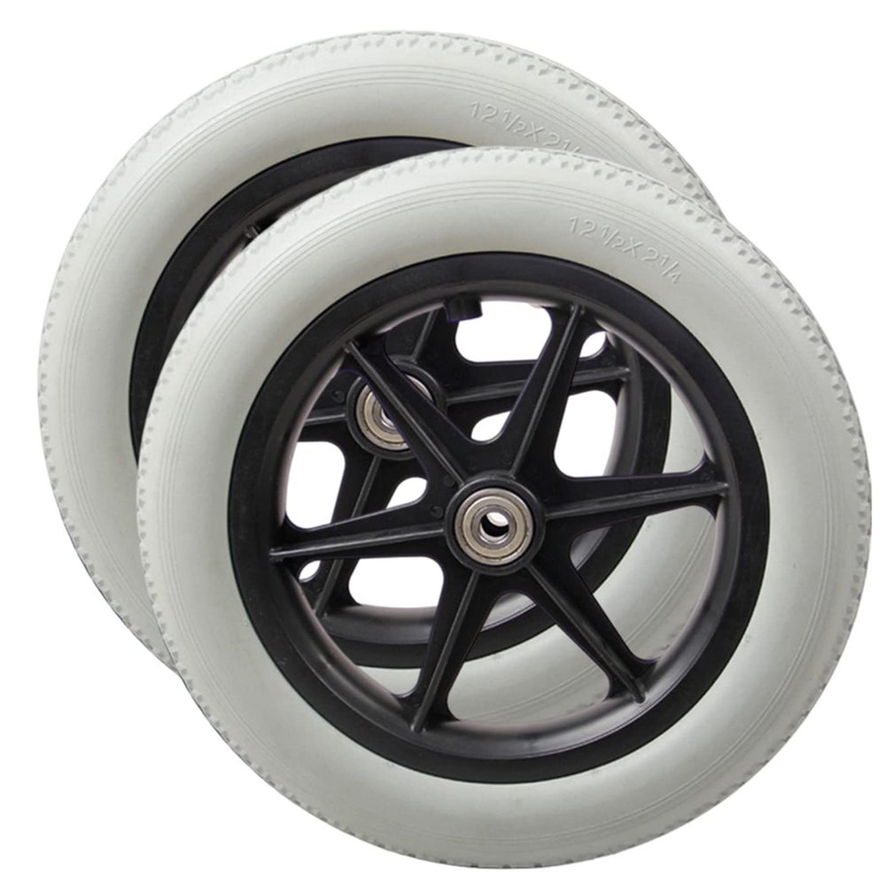 12 1/2x2 1/4 Wheelchair Caster/Wheels Assembly, 12inch Small Solid Rear Wheels Replacement for Wheelchair, 1/2" (12mm) Bearing, 2pcs (Color : Grey, Size : 12 1/2x2 1/4)