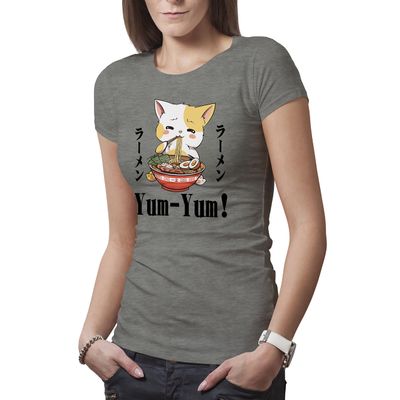 Kawaii Neko Ramen Lover Japanese Noodle Anime Women's Grey T-Shirt Size L