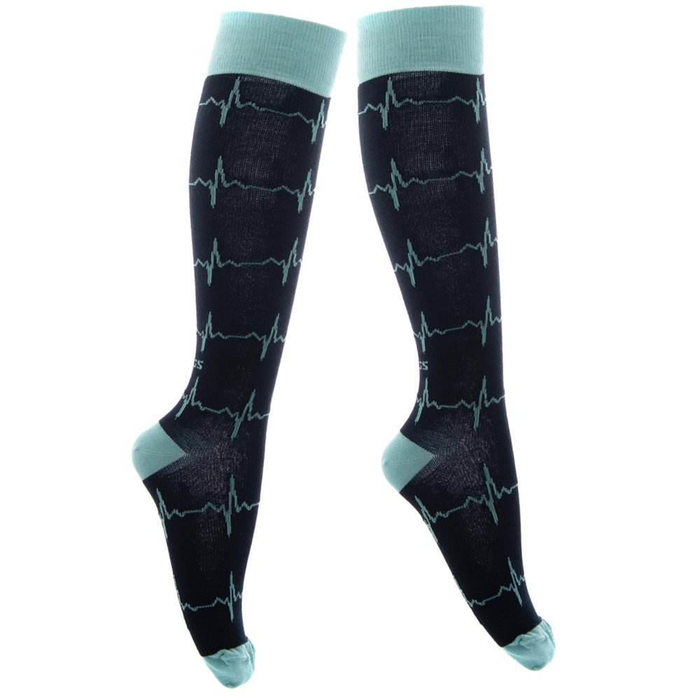 FitLegs - Life Compression Socks - 14-17mmHg for Work, Travel, & Pregnancy DVT Prevention - Unisex, Large, Navy/Aqua