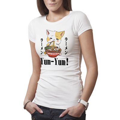 Kawaii Neko Ramen Lover Japanese Noodle Anime Women's White T-Shirt Size S