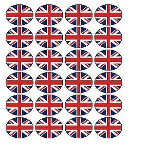 24x PLATINUM JUBILEE Union Jack Flag 4CM PREMIUM EDIBLE RICE PAPER CAKE TOPPERS