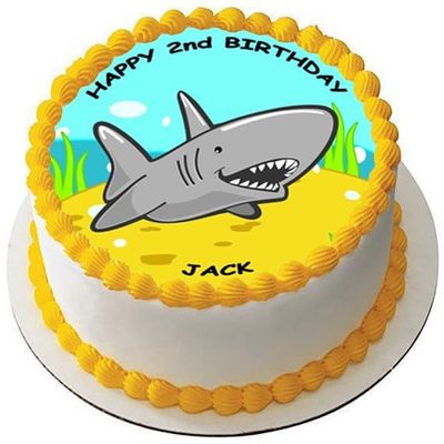 SHARK Premium Quality Edible Large 7.5 Inch Round Icing Cake Topper - Text can be Customizable - Make your Celebrations Memorable with Our Delightful Charming Cake Toppers WHITE BULL D2