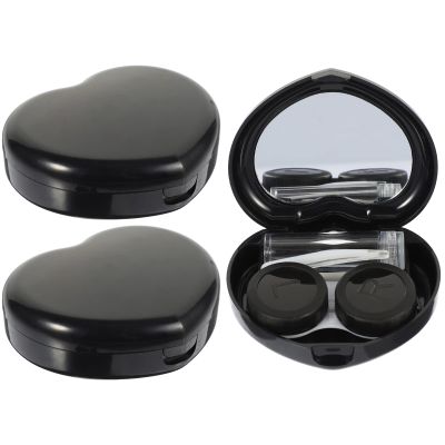 GLEAVI 3 Sets Heart Shaped Contacts Lens Case Mirror Portable Travel Contacts Lens Kit Small Storage Box for Travel