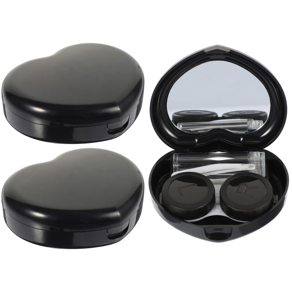 GLEAVI 3 Sets Heart Shaped Contacts Lens Case Mirror Portable Travel Contacts Lens Kit Small Storage Box for Travel