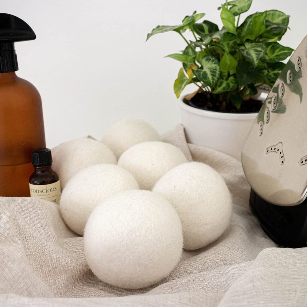 100% organic wool dryer balls reusable 6 XL large laundry balls| natural fabric softener | long life dryer balls