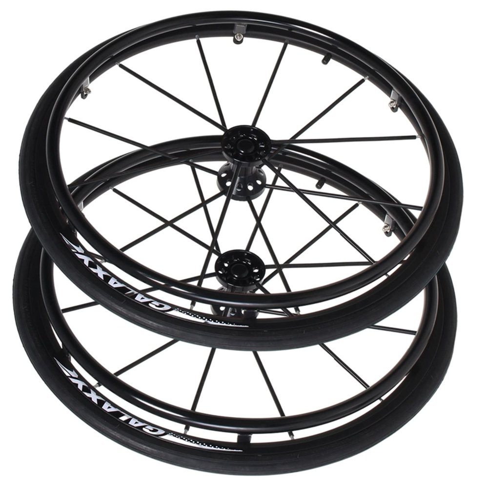 241 Pneumatic Tire Wheels Casters(pair), 24in Sports Wheelchair Rear Wheels Replacement With Hand Wheel, 12 Aluminum Spokes, 12.7mm (1/2") Bearing