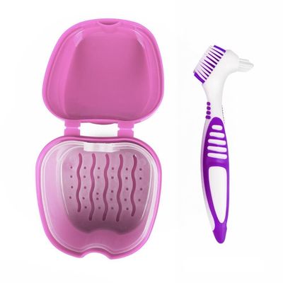 Ericetion Denture Bath Box Organizer Dental False Teeth Storage Box with Hanging Net Container Cleaning Teeth Cases Artificial Tooth Boxes