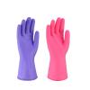 Rubber Gloves, Purple Household Long Sleeve Gloves with Cotton Flock Lining for Cleaning, Dishwashing and Gardening view 3
