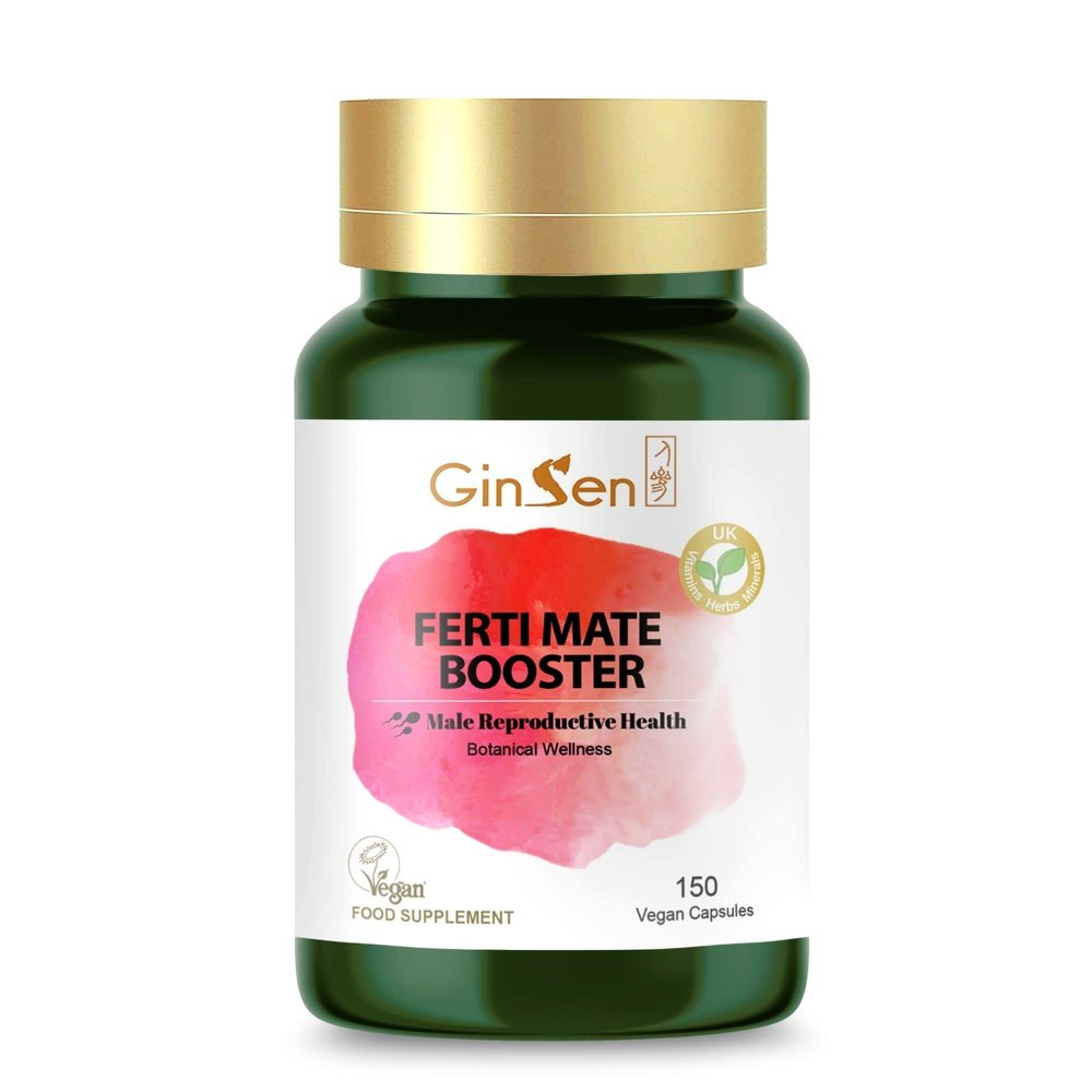 GinSen Ferti Booster, Enhance Male Fertility and Reproductive Health with 150 Capsules of Herbal Extracts, Vitamins, and Nutrients,Vegan Approved and Made in The UK