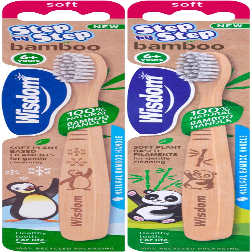 Wisdom Childrens Step by Step Bamboo Toothbrush - Kids 6+ - 2 Pack