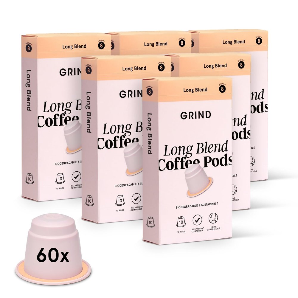 Grind Long Coffee Pods  Pack of 60 Biodegradable Capsules  100% Arabica  Nespresso Original Compatible  Home Compostable  Barista Quality and Specialty Grade  Medium Roast