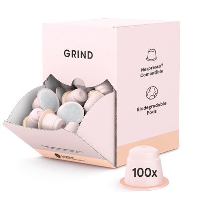Grind Long Coffee Pods Pack of 100 Biodegradable Capsules 100% Arabica Nespresso Original Compatible Home Compostable Barista Quality and Specialty Grade Medium Roast