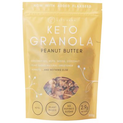 Keto Hana Peanut Butter Keto Granola Keto Diet Vegan Grain Free Dairy Free Plant Based No Refined Sugars Gluten Free 1.2g Net Carbs Breakfast Cereal - 2 Bags of 300gr/0.6lbs