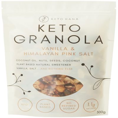 Keto Hana Vanilla & Pink Himalyan Salt Breakfast, Snacking Granola, Just 1.1g Net Carbs, High Protein, Healthy Keto Diet Granola (Two 300g/0.6lbs Bags)