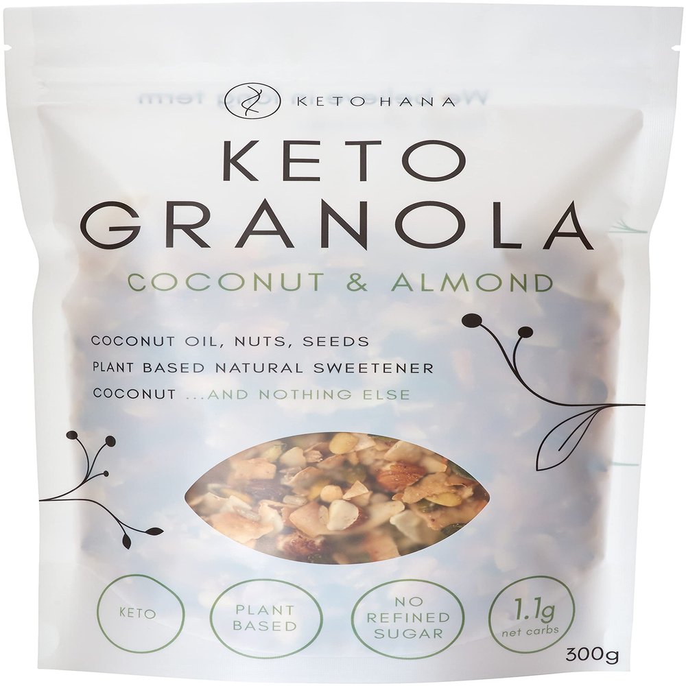Keto Hana Coconut & Almond (Plant Based) Breakfast, Snacking Granola, Just 1.2g Net Carbs, High Protein, Healthy Keto Diet Granola (Two 300g/0.6lbs Bags)